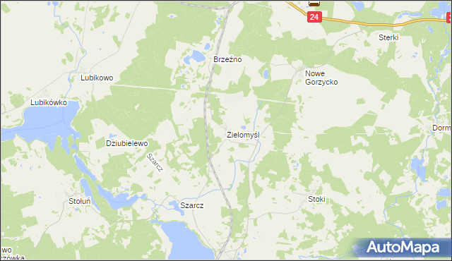 mapa Zielomyśl, Zielomyśl na mapie Targeo