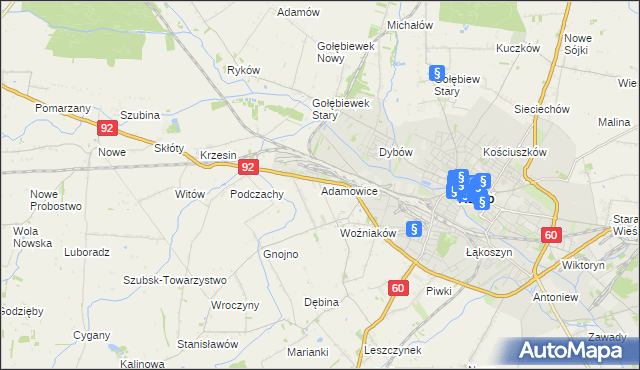 mapa Adamowice gmina Kutno, Adamowice gmina Kutno na mapie Targeo