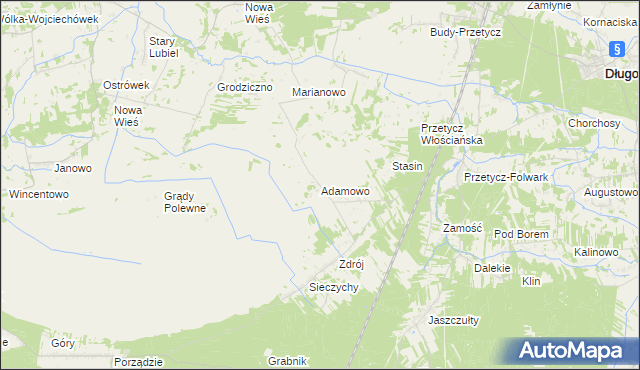 mapa Adamowo gmina Długosiodło, Adamowo gmina Długosiodło na mapie Targeo