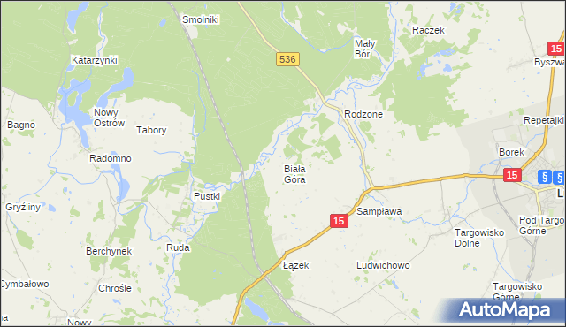 mapa Biała Góra gmina Lubawa, Biała Góra gmina Lubawa na mapie Targeo