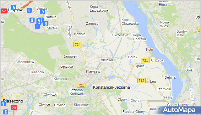 mapa Bielawa gmina Konstancin-Jeziorna, Bielawa gmina Konstancin-Jeziorna na mapie Targeo