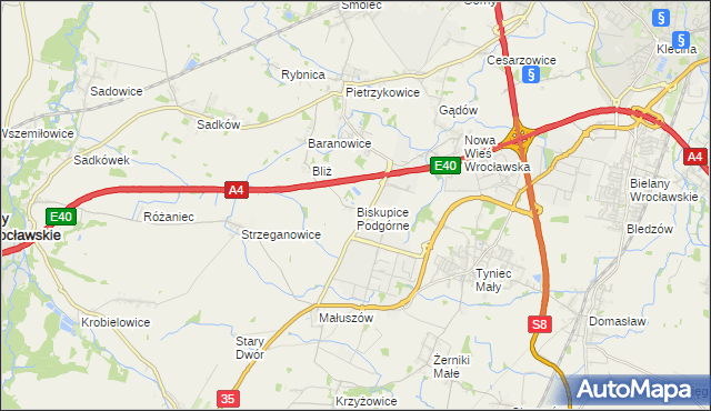 mapa Biskupice Podgórne, Biskupice Podgórne na mapie Targeo