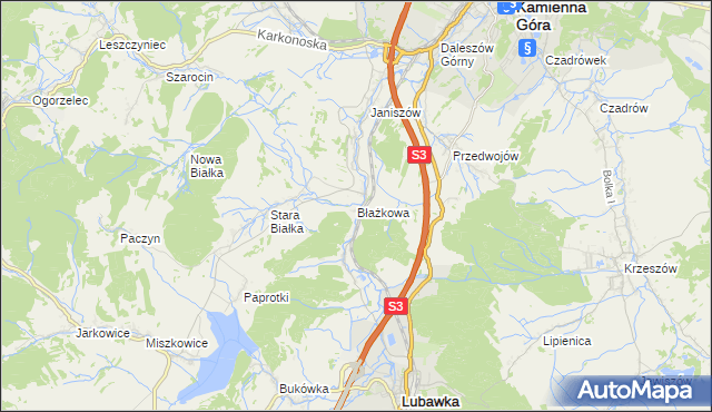 mapa Błażkowa gmina Lubawka, Błażkowa gmina Lubawka na mapie Targeo