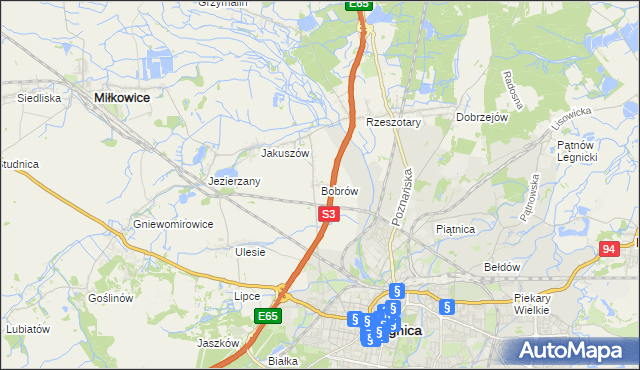 mapa Bobrów gmina Miłkowice, Bobrów gmina Miłkowice na mapie Targeo
