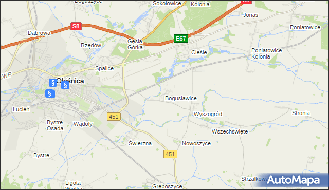 mapa Bogusławice gmina Oleśnica, Bogusławice gmina Oleśnica na mapie Targeo