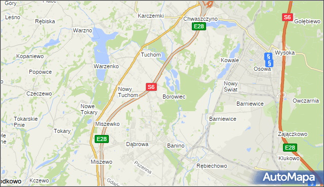 mapa Borowiec gmina Żukowo, Borowiec gmina Żukowo na mapie Targeo