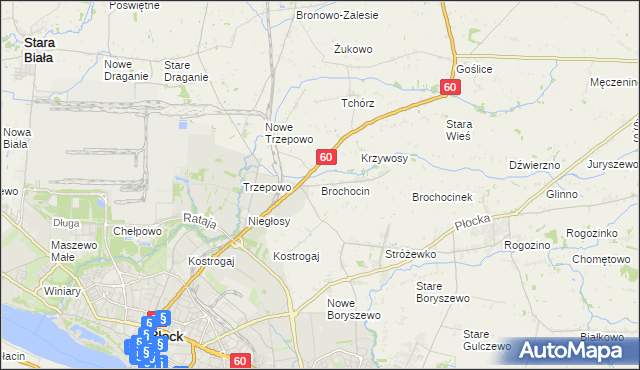 mapa Brochocin gmina Radzanowo, Brochocin gmina Radzanowo na mapie Targeo