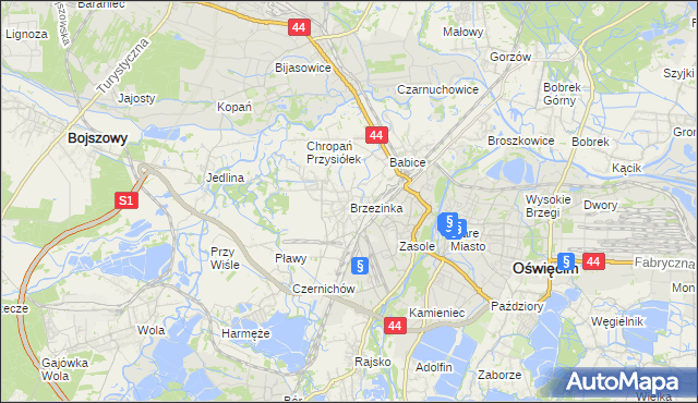 mapa Brzezinka gmina Oświęcim, Brzezinka gmina Oświęcim na mapie Targeo