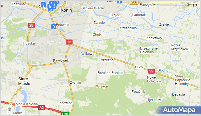 mapa Brzeźno gmina Krzymów, Brzeźno gmina Krzymów na mapie Targeo