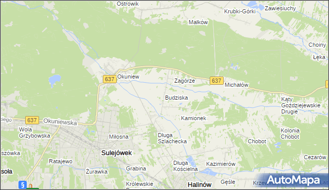 mapa Budziska gmina Halinów, Budziska gmina Halinów na mapie Targeo
