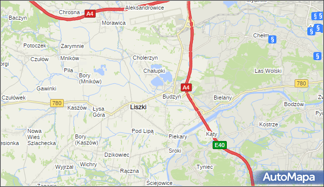 mapa Budzyń gmina Liszki, Budzyń gmina Liszki na mapie Targeo