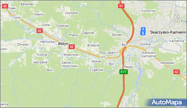 mapa Bugaj gmina Bliżyn, Bugaj gmina Bliżyn na mapie Targeo