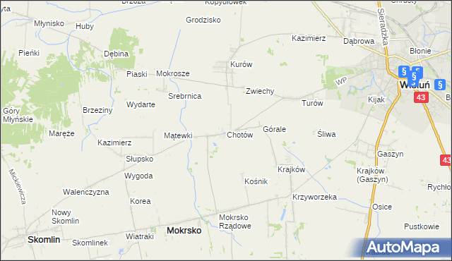 mapa Chotów gmina Mokrsko, Chotów gmina Mokrsko na mapie Targeo