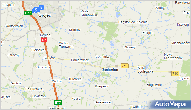 mapa Czachów gmina Jasieniec, Czachów gmina Jasieniec na mapie Targeo