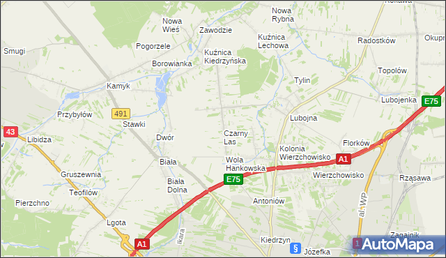 mapa Czarny Las gmina Mykanów, Czarny Las gmina Mykanów na mapie Targeo