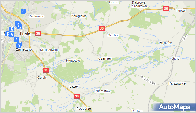 mapa Czerniec gmina Lubin, Czerniec gmina Lubin na mapie Targeo