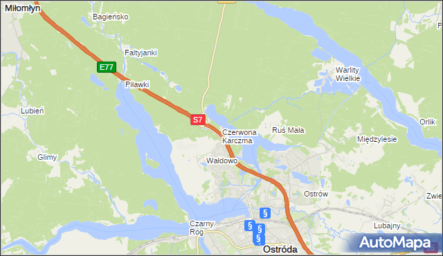 mapa Czerwona Karczma gmina Ostróda, Czerwona Karczma gmina Ostróda na mapie Targeo