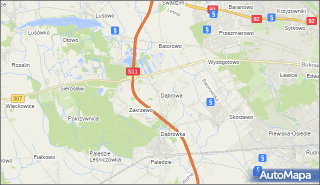 mapa Dąbrowa gmina Dopiewo, Dąbrowa gmina Dopiewo na mapie Targeo