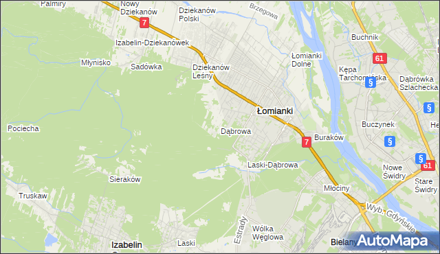 mapa Dąbrowa gmina Łomianki, Dąbrowa gmina Łomianki na mapie Targeo