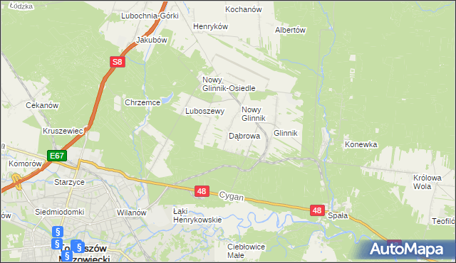 mapa Dąbrowa gmina Lubochnia, Dąbrowa gmina Lubochnia na mapie Targeo