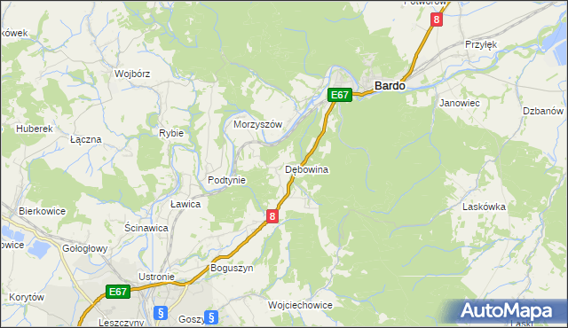 mapa Dębowina, Dębowina na mapie Targeo