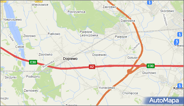 mapa Dopiewiec, Dopiewiec na mapie Targeo