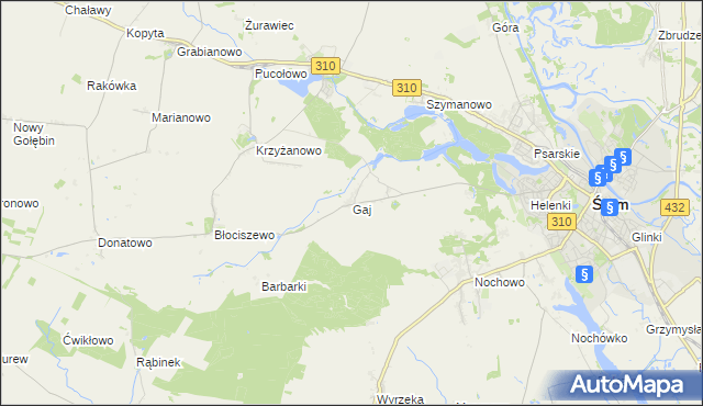 mapa Gaj gmina Śrem, Gaj gmina Śrem na mapie Targeo