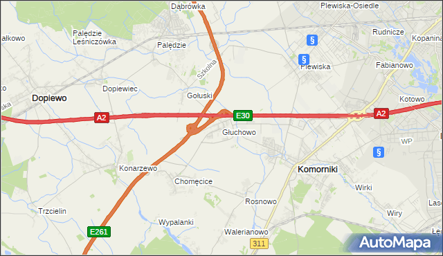 mapa Głuchowo gmina Komorniki, Głuchowo gmina Komorniki na mapie Targeo