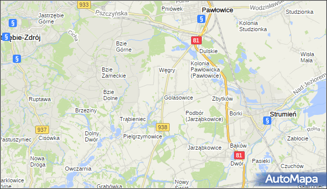 mapa Golasowice, Golasowice na mapie Targeo