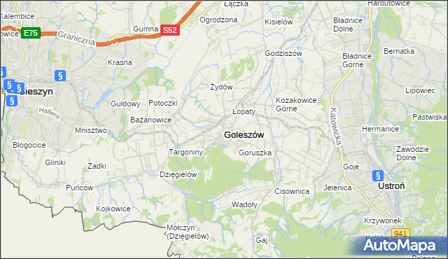 mapa Goleszów powiat cieszyński, Goleszów powiat cieszyński na mapie Targeo