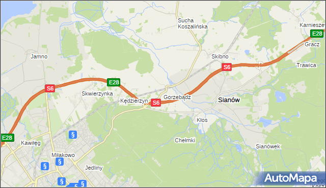 mapa Gorzebądz gmina Sianów, Gorzebądz gmina Sianów na mapie Targeo