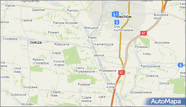 mapa Jaksice gmina Miechów, Jaksice gmina Miechów na mapie Targeo