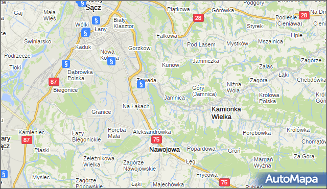 mapa Jamnica gmina Kamionka Wielka, Jamnica gmina Kamionka Wielka na mapie Targeo
