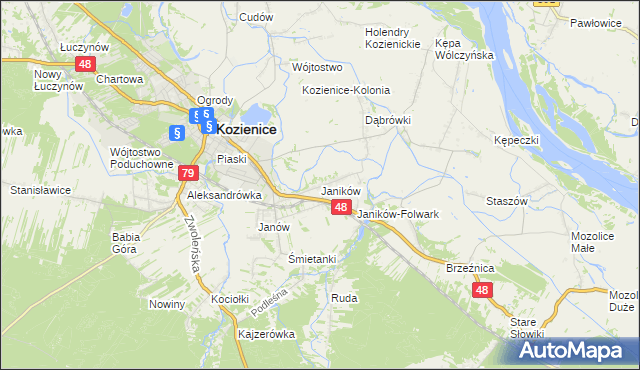 mapa Janików gmina Kozienice, Janików gmina Kozienice na mapie Targeo