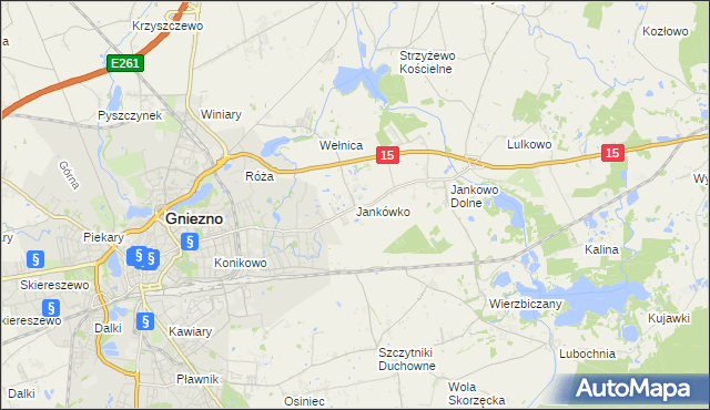 mapa Jankówko gmina Gniezno, Jankówko gmina Gniezno na mapie Targeo