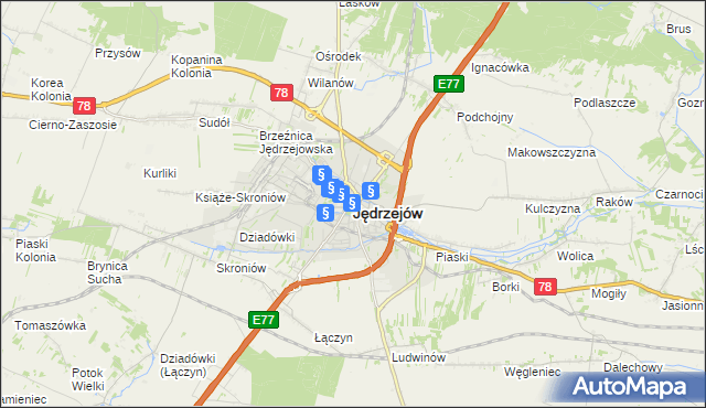 mapa Jędrzejów, Jędrzejów na mapie Targeo