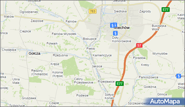 mapa Kamieńczyce gmina Miechów, Kamieńczyce gmina Miechów na mapie Targeo