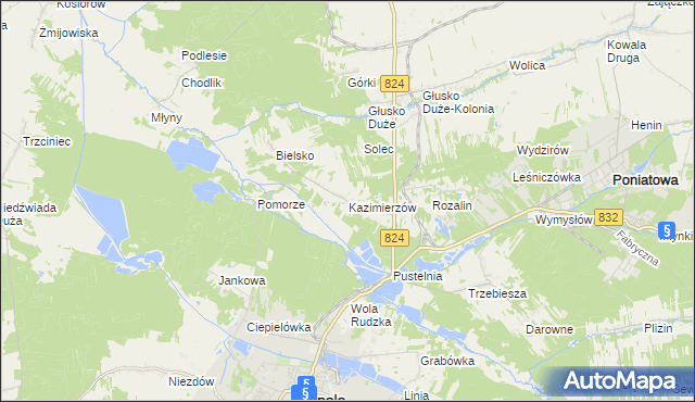 mapa Kazimierzów gmina Opole Lubelskie, Kazimierzów gmina Opole Lubelskie na mapie Targeo