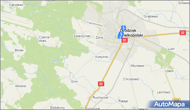 mapa Kobylniki gmina Grodzisk Wielkopolski, Kobylniki gmina Grodzisk Wielkopolski na mapie Targeo