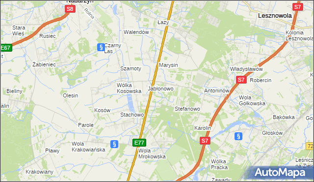 mapa Kolonia Warszawska gmina Lesznowola, Kolonia Warszawska gmina Lesznowola na mapie Targeo