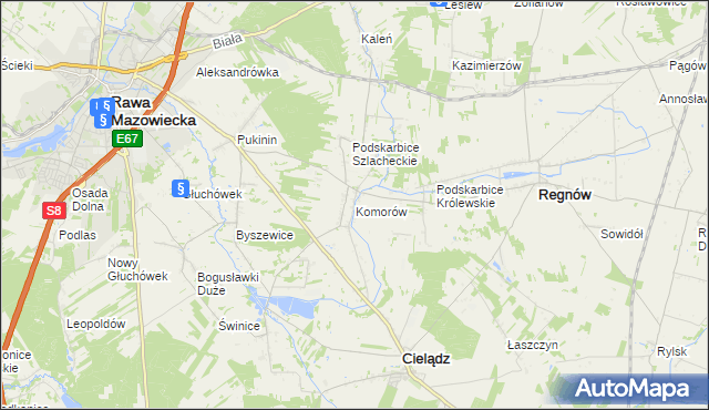 mapa Komorów gmina Cielądz, Komorów gmina Cielądz na mapie Targeo