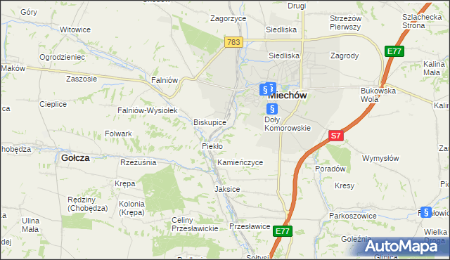 mapa Komorów gmina Miechów, Komorów gmina Miechów na mapie Targeo