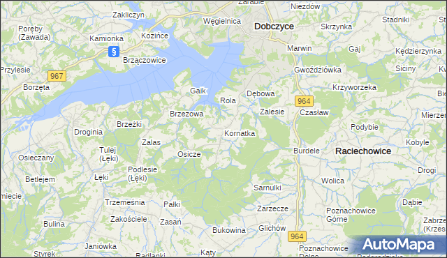 mapa Kornatka gmina Dobczyce, Kornatka gmina Dobczyce na mapie Targeo