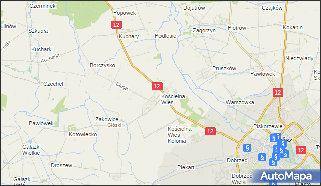 mapa Kościelna Wieś gmina Gołuchów, Kościelna Wieś gmina Gołuchów na mapie Targeo