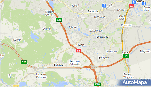 mapa Kowale gmina Kolbudy, Kowale gmina Kolbudy na mapie Targeo
