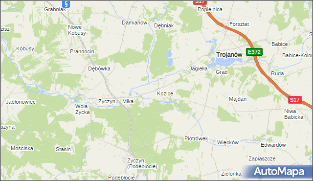mapa Kozice gmina Trojanów, Kozice gmina Trojanów na mapie Targeo