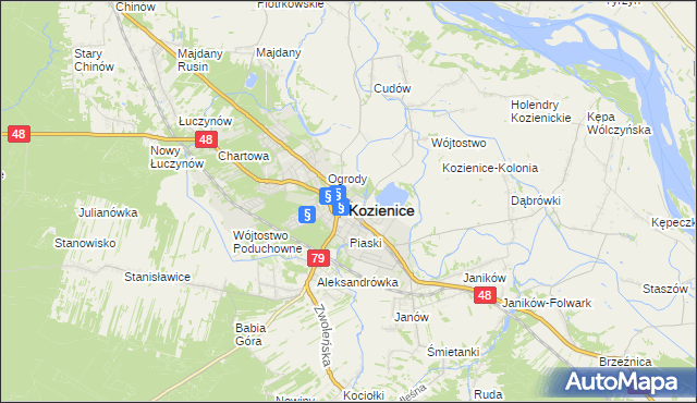 mapa Kozienice, Kozienice na mapie Targeo