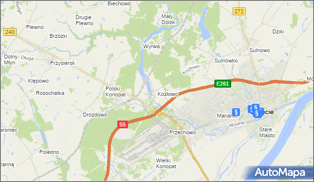 mapa Kozłowo gmina Świecie, Kozłowo gmina Świecie na mapie Targeo
