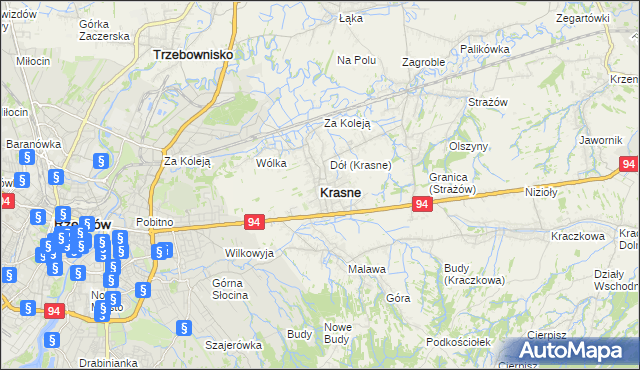 mapa Krasne powiat rzeszowski, Krasne powiat rzeszowski na mapie Targeo