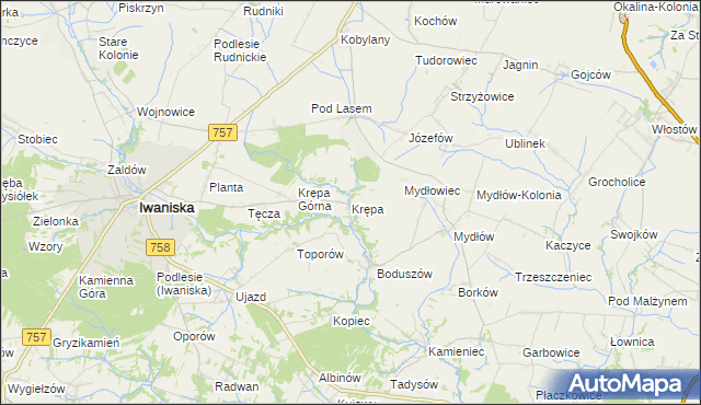 mapa Krępa gmina Iwaniska, Krępa gmina Iwaniska na mapie Targeo